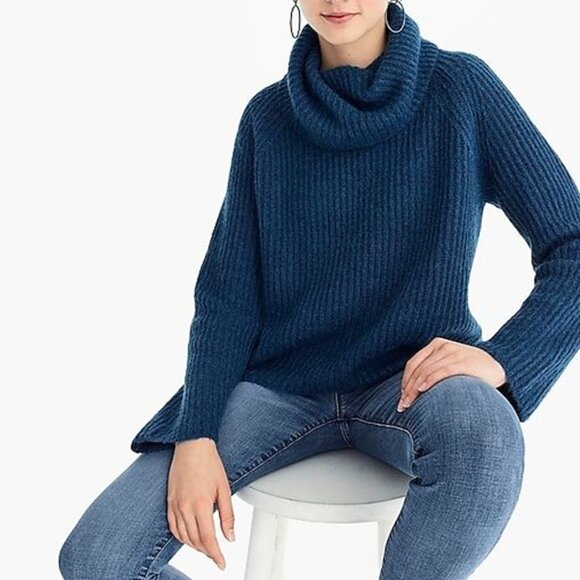 J. Crew Point Sur Ribbed Turtleneck Sweater M Chunky Teal Blue Mohair Wool  Knit - Picture 2 of 14